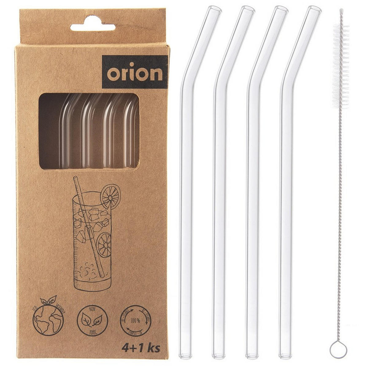 TRINKHALME Glas-Set mit Bürste 5-teilig Transparent - Schwarz, Glas (0.5/20cm) - Orion 