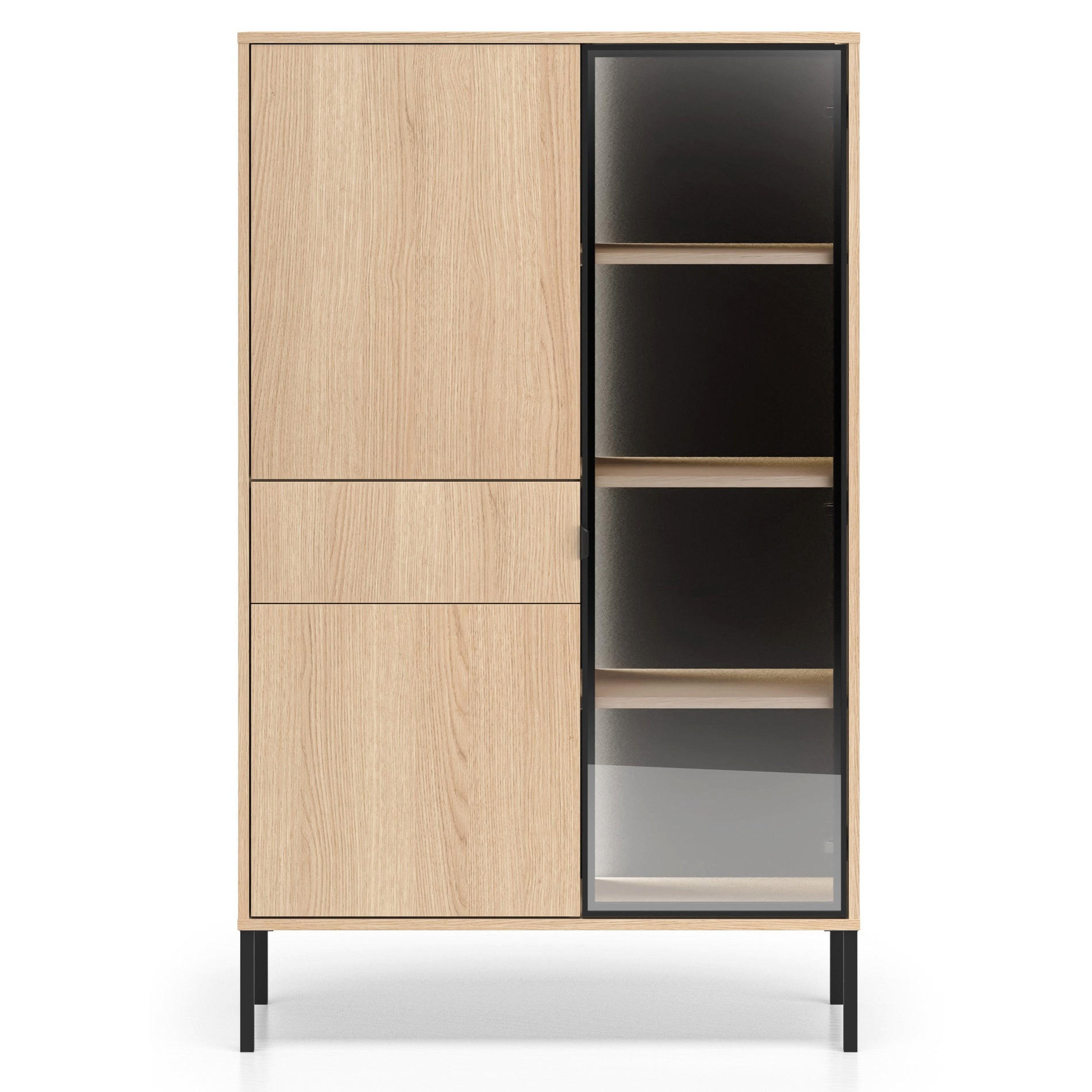 VITRINE Barnee 3-türig Eichenoptik, 92 cm - Beige/Schwarz, Holzwerkstoff/Metall (150/91.6/40cm) - Selsey