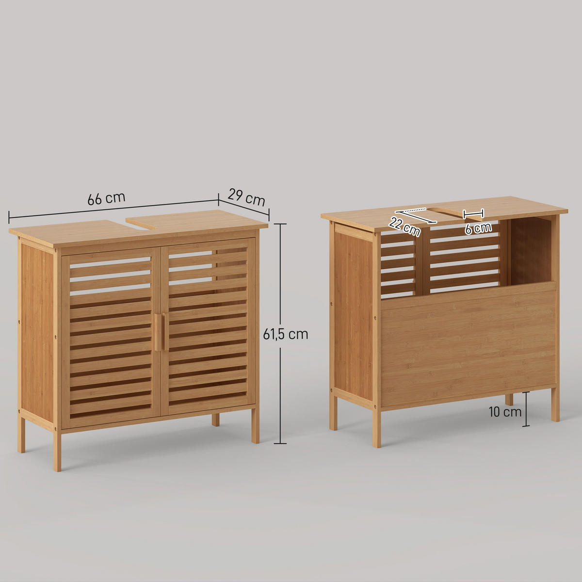 WASCHBECKENUNTERSCHRANK DE-15867 aus Bambus mit 2 Türen Natur - Naturfarben, Naturmaterialien (66/61.5/29cm) - ComfortXL