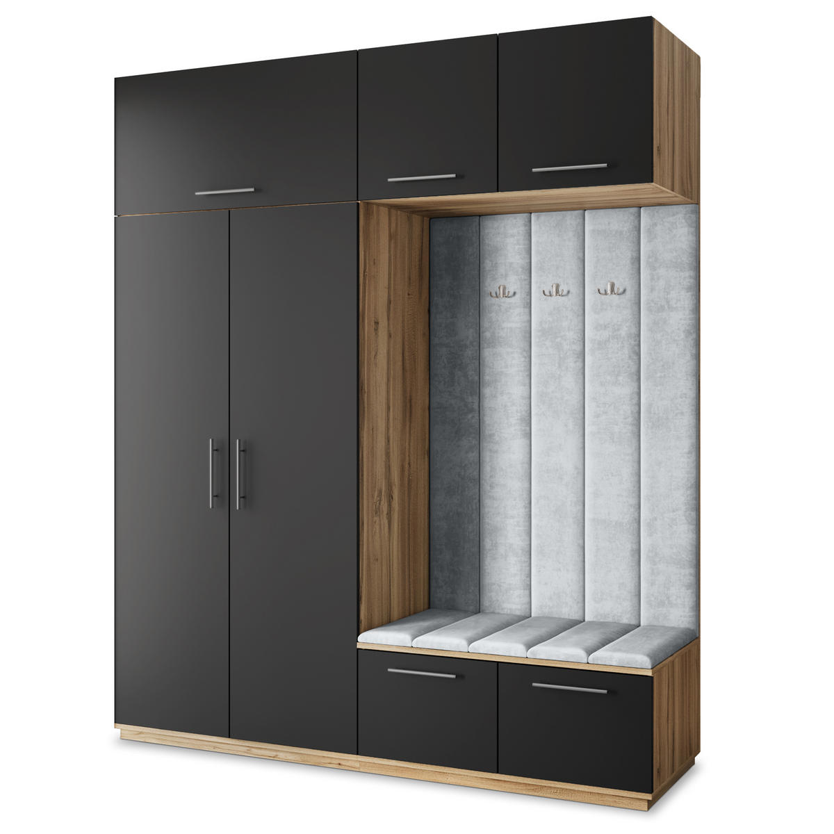 GARDEROBENSCHRANK REMA 200/240/60 cm Modern Eiche Wotan - Eiche Wotan/Schwarz, Holzwerkstoff (200/240/60cm) - MASSENO