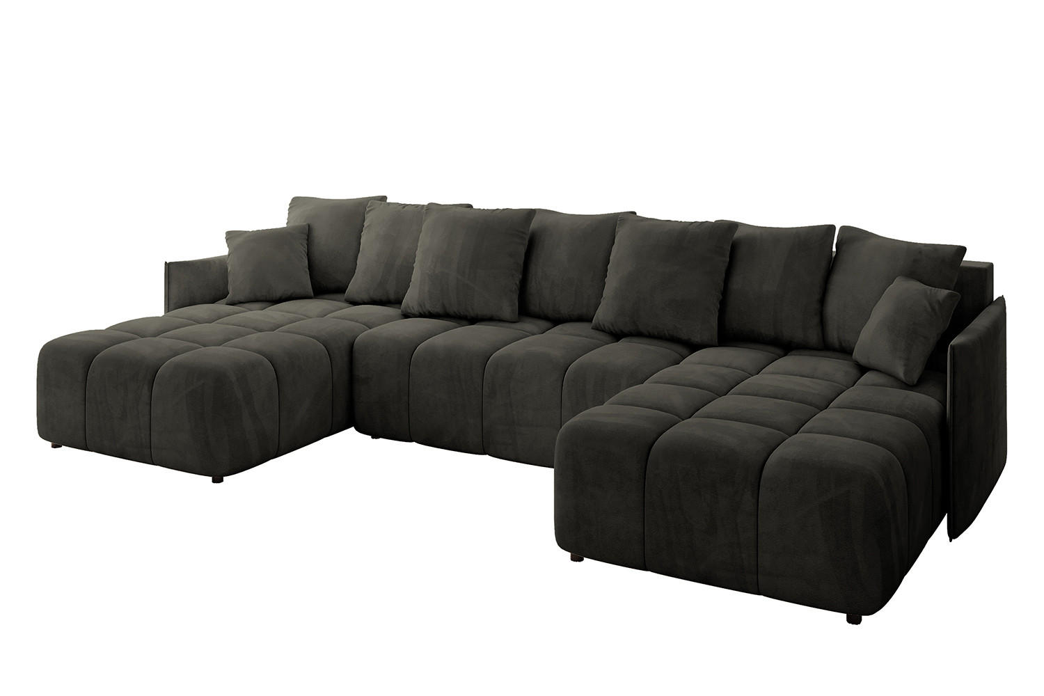 WOHNLANDSCHAFT LONLI-U 355x189x68 Schwarz Velours - Schwarz, Holzwerkstoff/Kunststoff (355/68/189cm) - ALTDECOR