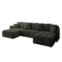 WOHNLANDSCHAFT LONLI-U 355x189x68 Schwarz Velours - Schwarz, Holzwerkstoff/Kunststoff (355/68/189cm) - ALTDECOR