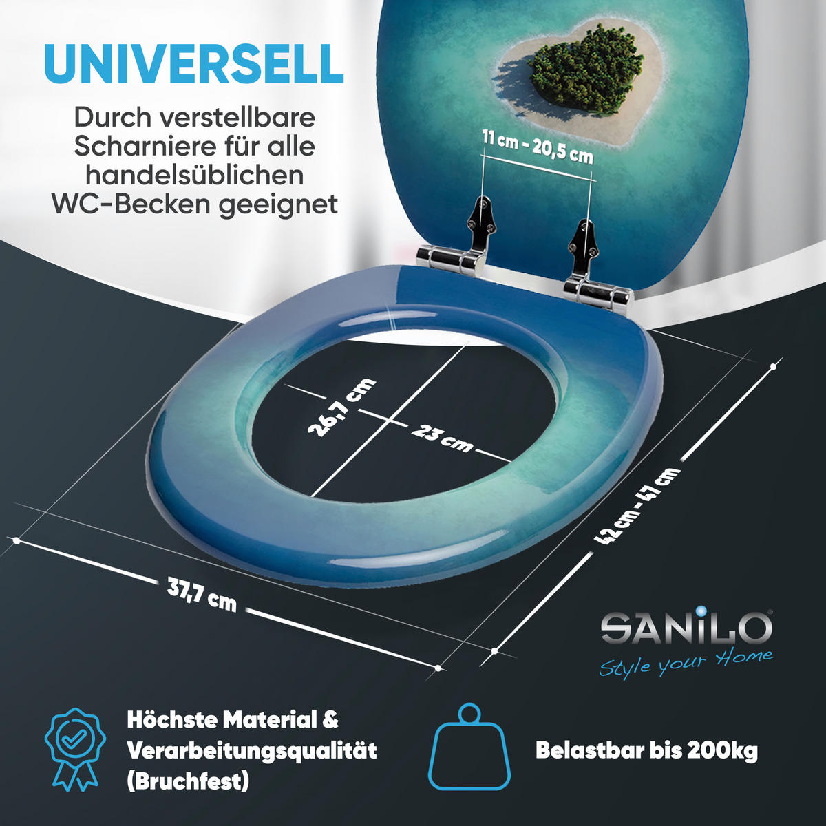 WC-SITZ mit Absenkautomatik Dream Island - Blau, Holzwerkstoff (38/6/47cm) - Sanilo