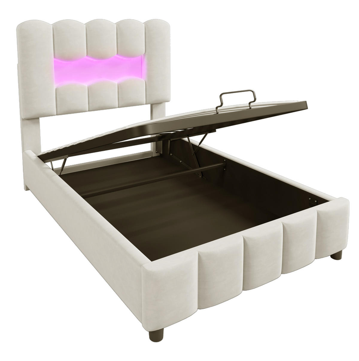 POLSTERBETT 90/200 cm in Beige mit Stauraum und LED-Beleuchtung - Beige, Textil (90/200cm) - Flora Grace