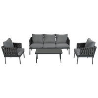 LOUNGESET Grau 3er Sofa 2 Sessel Couchtisch Glastischplatte - Grau, Textil - FLIEKS
