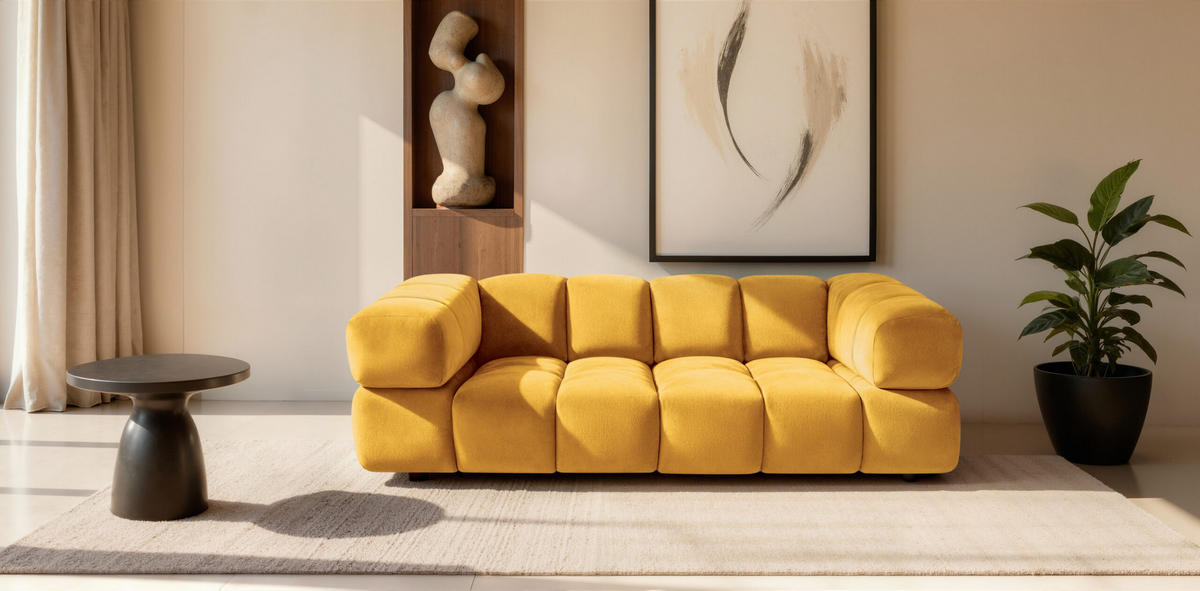 SOFA 3-Sitzer, Couch, Veloursstoff Bluvel, Golden, Averro - Gelb, Holz (240/70/96cm) - Kaiser Möbel