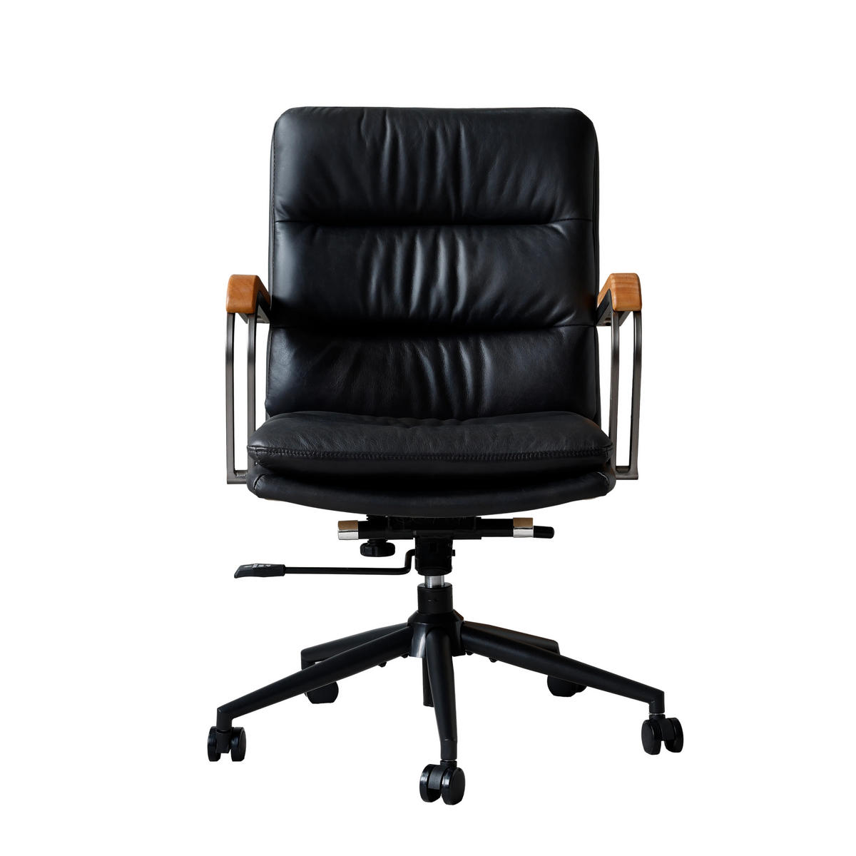 DREHSTUHL DE-41072 mit Eichenarmlehnen und Echtleder Braun - Schwarz, Metall (73/87/59cm) - ComfortXL