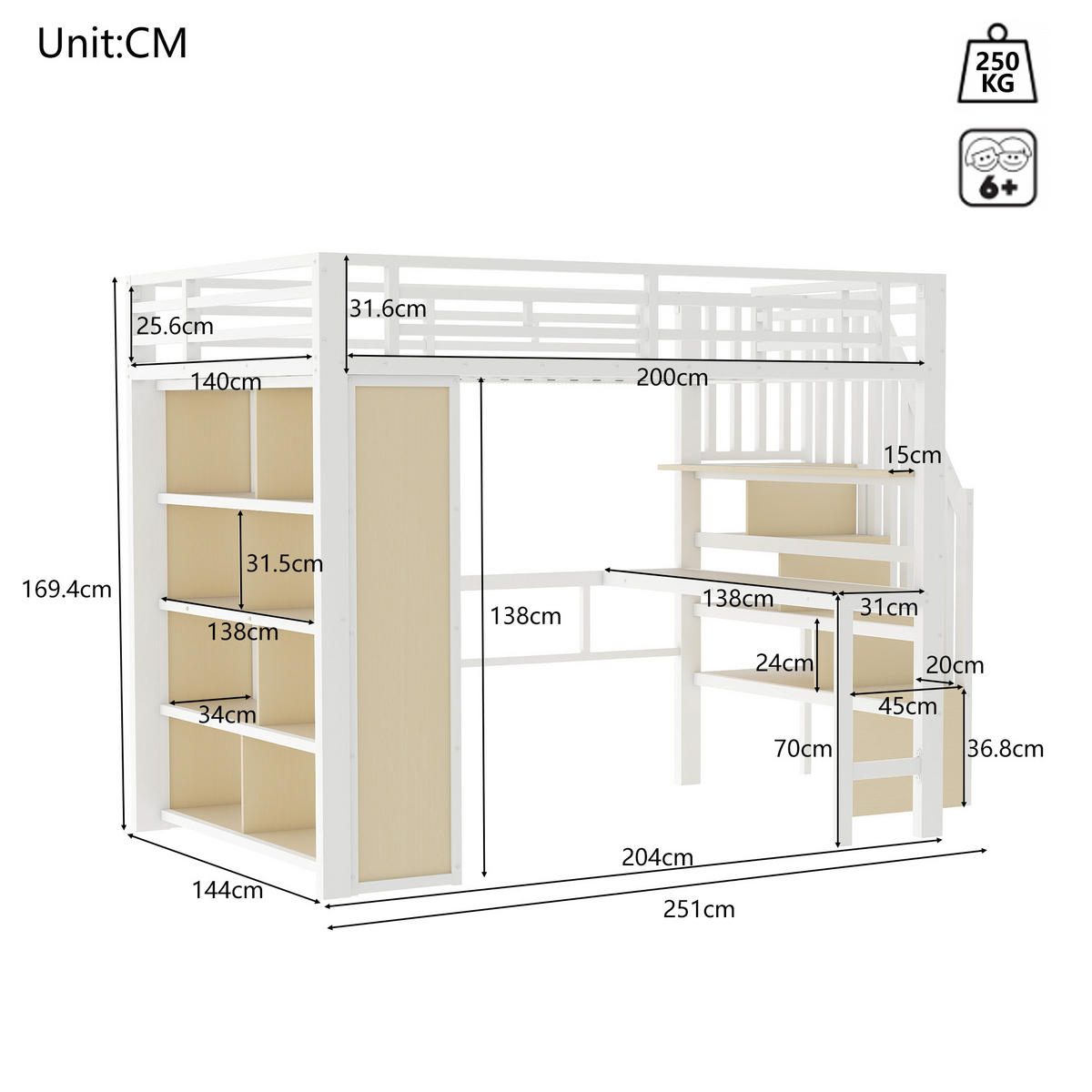 HOCHBETT Eisen 140/200 cm Weiß - Weiß, Metall - Raumix