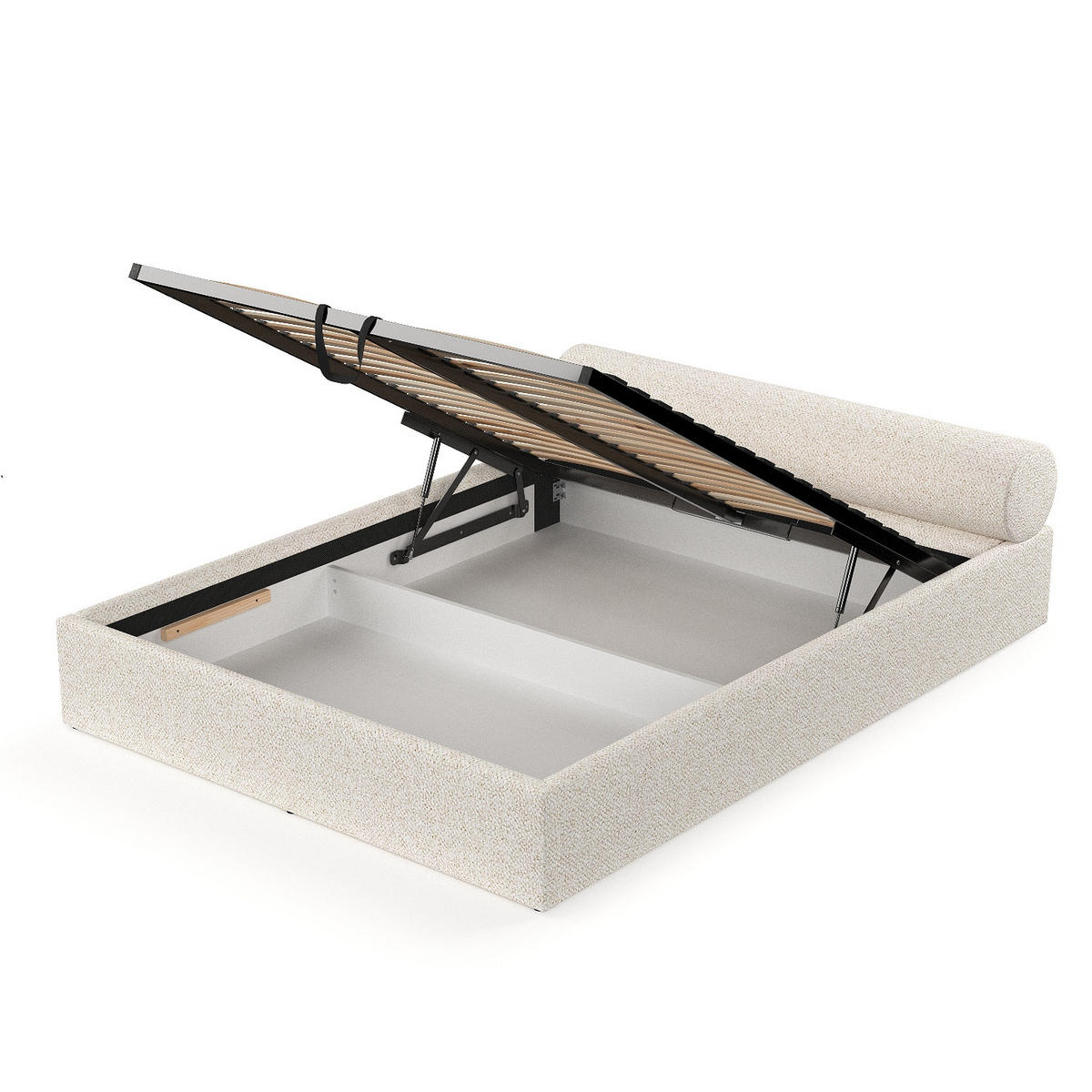 POLSTERBETT Solvo mit Stauraum 140/200 cm Creme im Blur Stoff - Creme/Schwarz, Holz/Holzwerkstoff (140/200cm) - AltaBeds