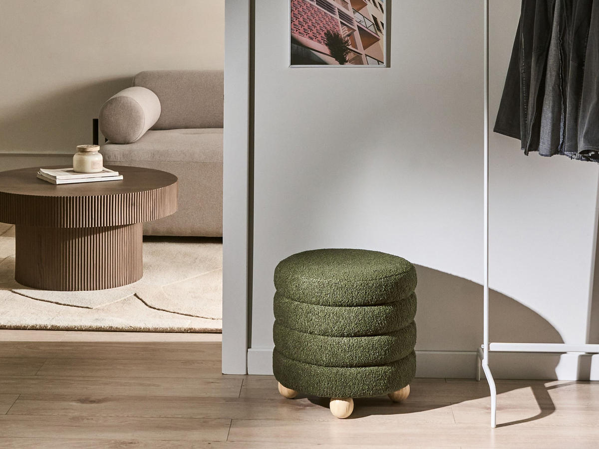 POUF Bouclé Grün Chilly - Goldfarben, Metall (42/41/42cm) - Beliani