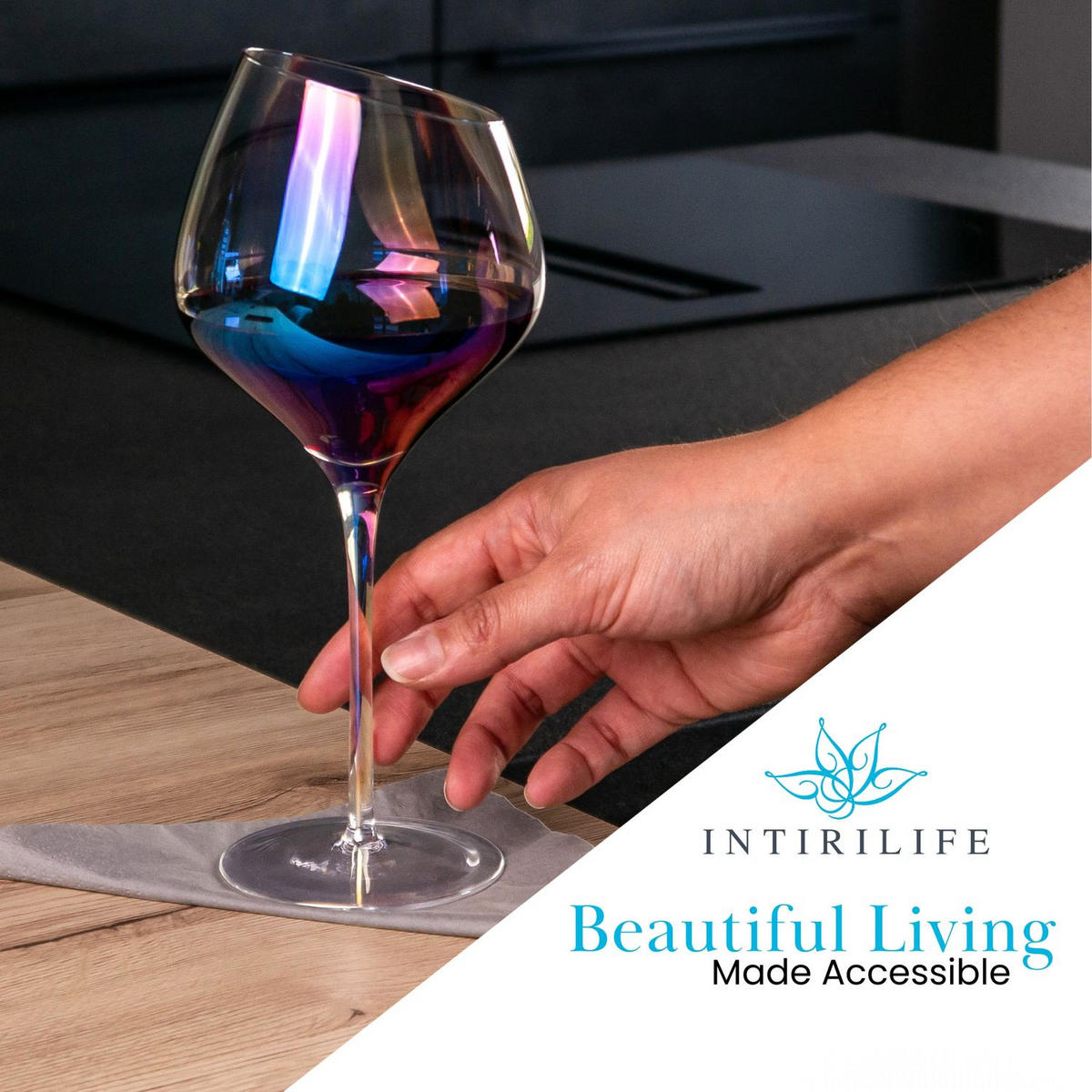 WEIN GLAS SET moderne Kante Regenbogen Schimmer 470 ml (4er-Set) - Transparent, Glas (0.47L) - Intirilife