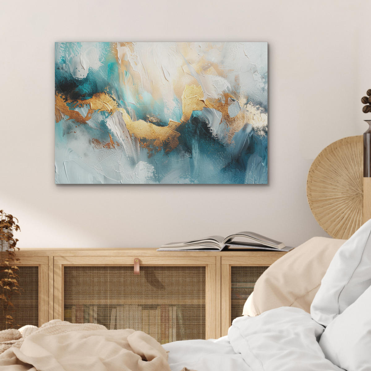 AKUSTIKBILD Abstrakt - Kunst - Gold - Blau Wanddeko 70x50 cm - Petrol, Kunststoff (70/50/0.9cm) - MuchoWow
