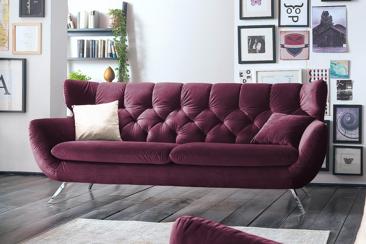SOFA CHARME Violett Velvet - Violett/Silberfarben, Textil/Metall (200/94/95cm) - KAWOLA