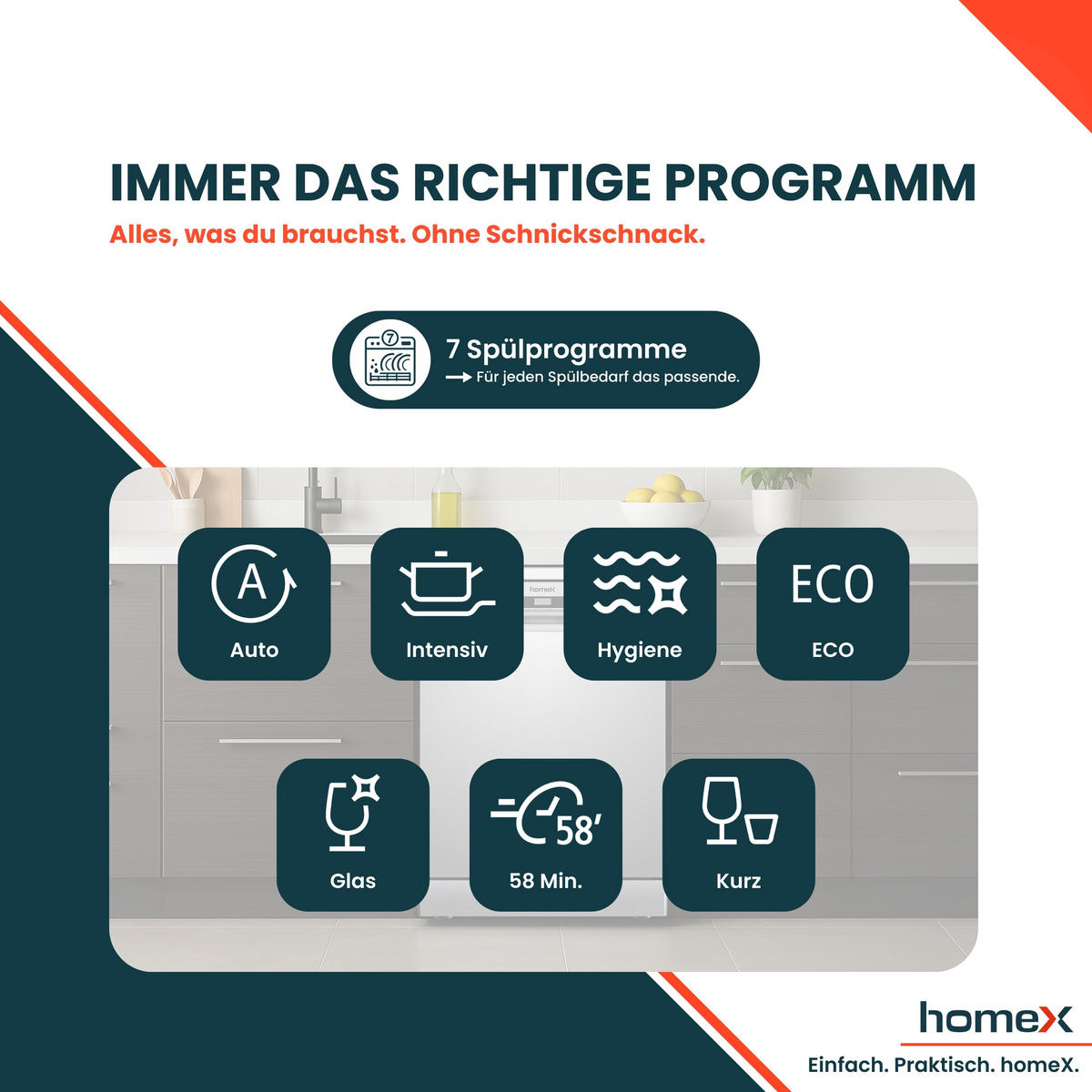 GESCHIRRSPÜLER 60 cm, Spülmaschine freistehend - 14 Maßgedecke, 7 Programme, AquaStop, 44 dB, unterbaufähig - Silberfarben, Kunststoff/Metall (59.8/84.5/60cm) - homeX