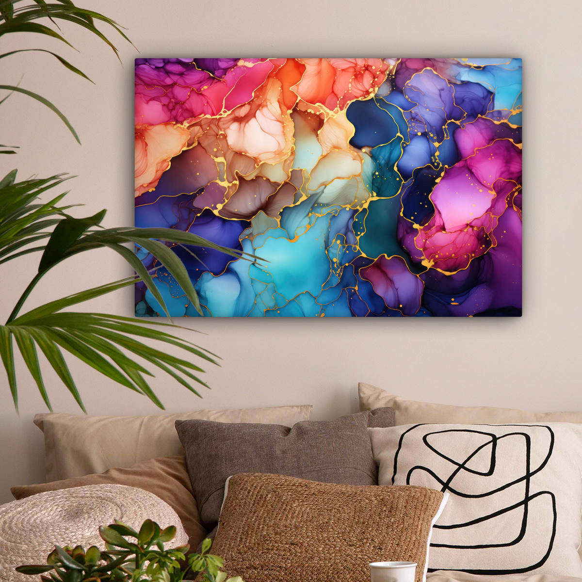 LEINWANDBILD Marmor - Bunt - Abstrakt Wanddeko 90x60 cm - Multicolor, Textil (90/60cm) - MuchoWow