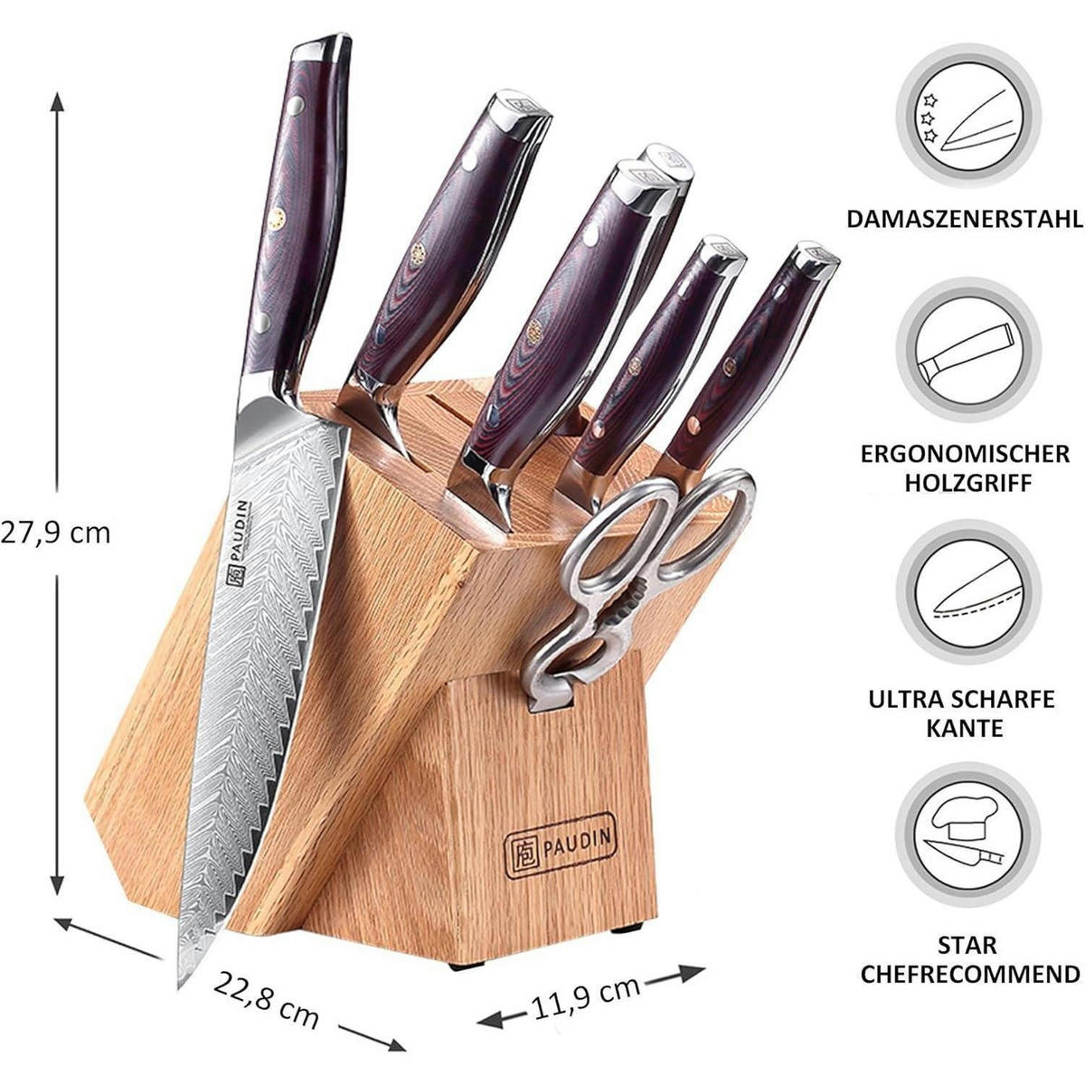 MESSERBLOCKSET 8-teilig Damaststahl Holzgriff - Multicolor, Holz