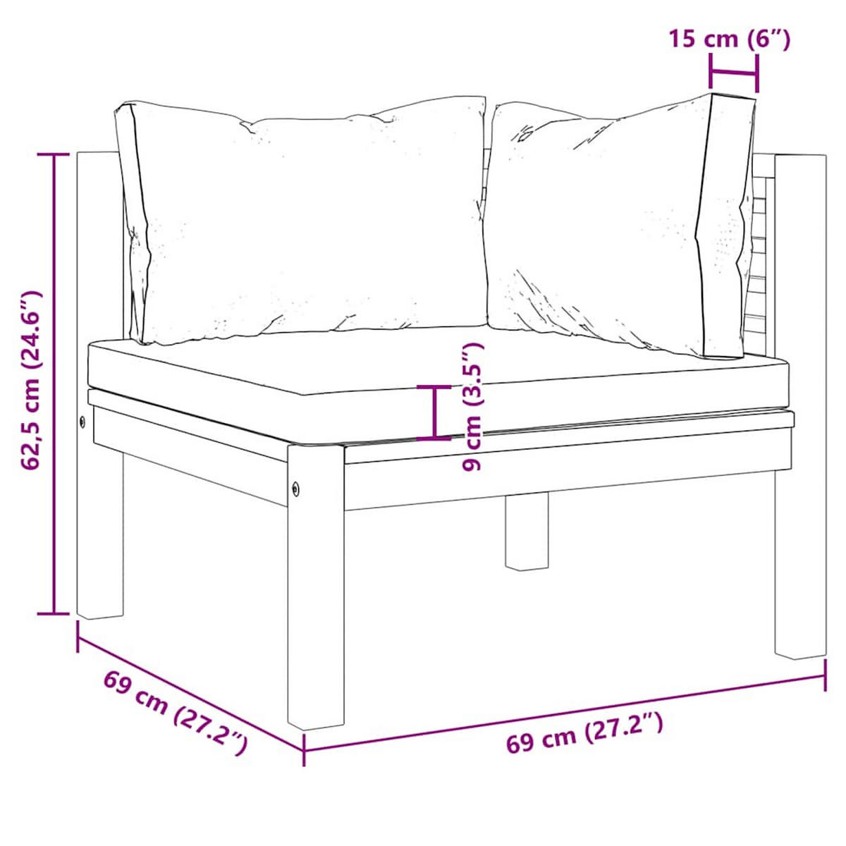 ECKSOFAS 2er Set Mit Cremeweissen Kissen Massivholz Akazie - Creme/Braun, Holz/Textil (69/62.5/69cm) - vidaXL