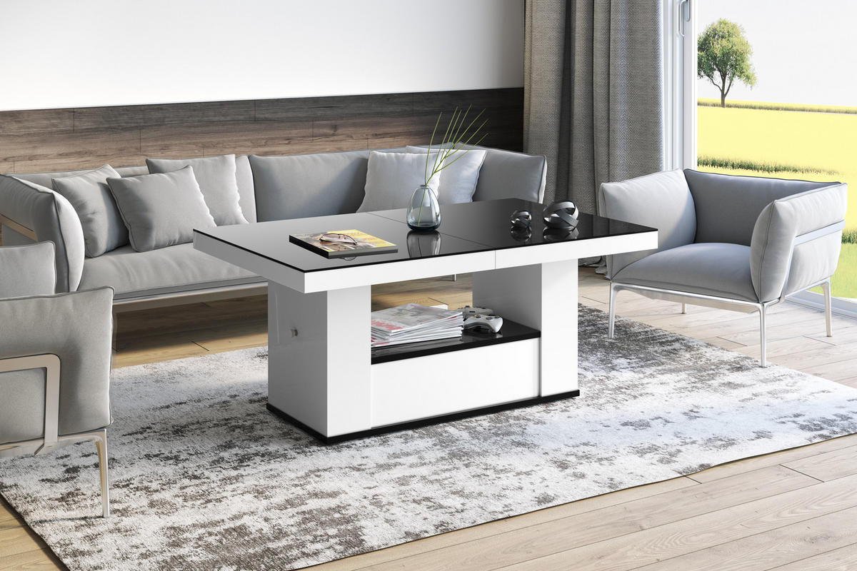 COUCHTISCH rechteckig Schwarz Hochglanz - Weiß Hochglanz 120/75/54 cm - Schwarz Hochglanz/Weiß Hochglanz, Holzwerkstoff (75/120/54cm) - designimpex