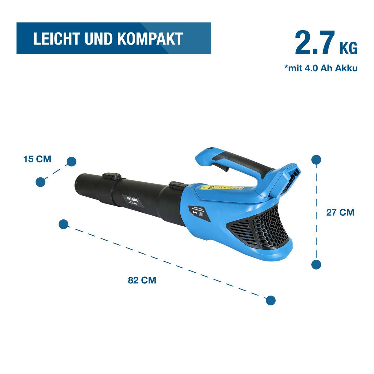 AKKU-LAUBBLÄSER LB2040LI (20V, 40 m/s, 8.500 l/min, ohne Akku und Ladegerät) - Blau, Kunststoff (15/27/81.5cm) - HYUNDAI