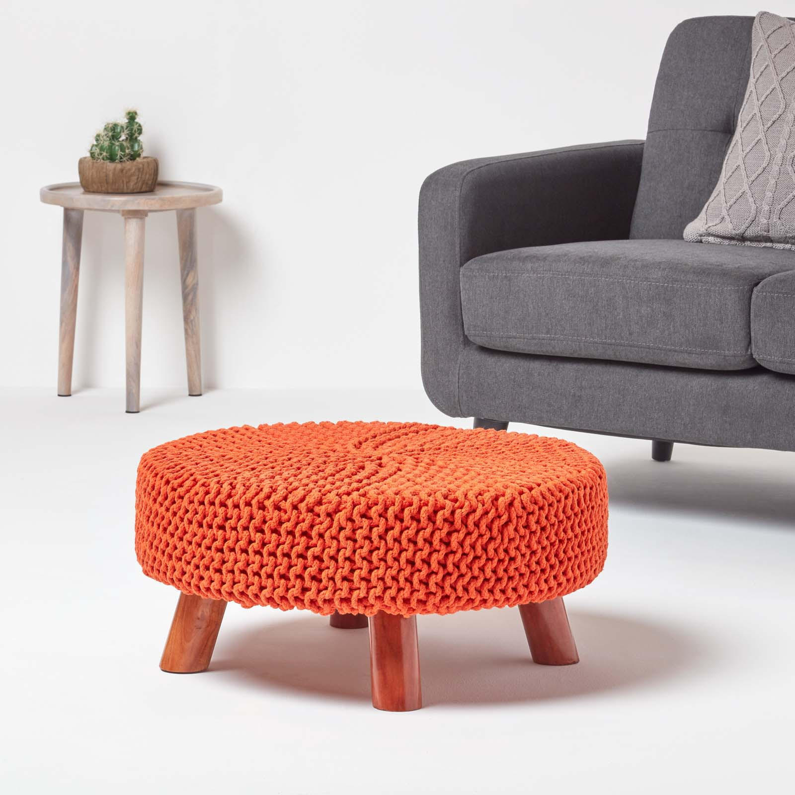 STRICK-HOCKER orange, rund 62/62/30 cm - Orange, Textil (62/30/62cm) - Homescapes