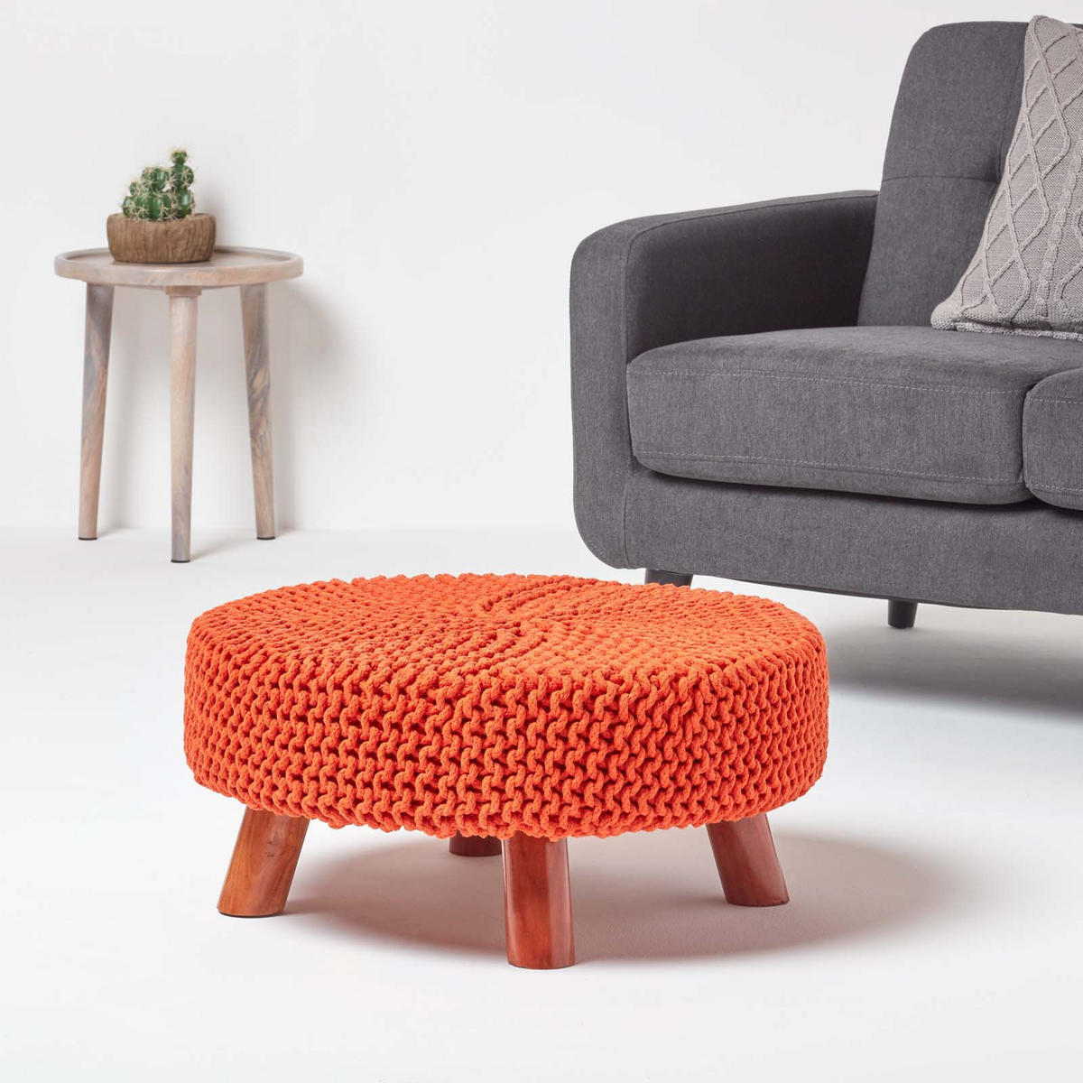 STRICK-HOCKER orange, rund 62/62/30 cm - Orange, Textil (62/30/62cm) - Homescapes
