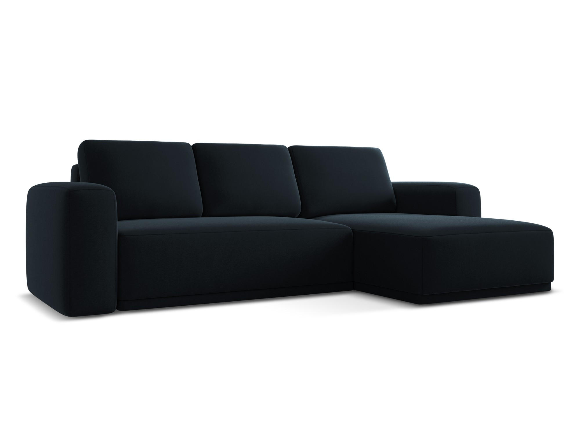ECKSOFA mit Schlaffunktion Samt Stoff Blau - Blau/Schwarz, Kunststoff/Textil (258/160cm) - Makamii