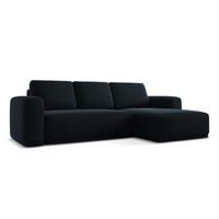 ECKSOFA mit Schlaffunktion Samt Stoff Blau - Blau/Schwarz, Kunststoff/Textil (258/160cm) - Makamii