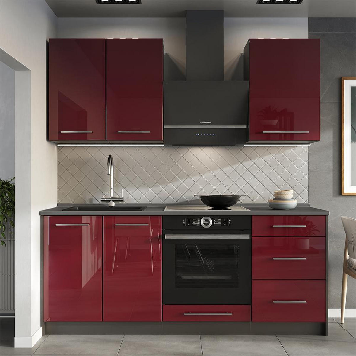 DULAP DE BAZĂ PENTRU CHIUVETĂ Fame-Line, Bordeaux lucios ridicat/antracit, 100 cm fara blat - bordo/antracit, compozit lemnos (100/82/51.6cm) - Vicco