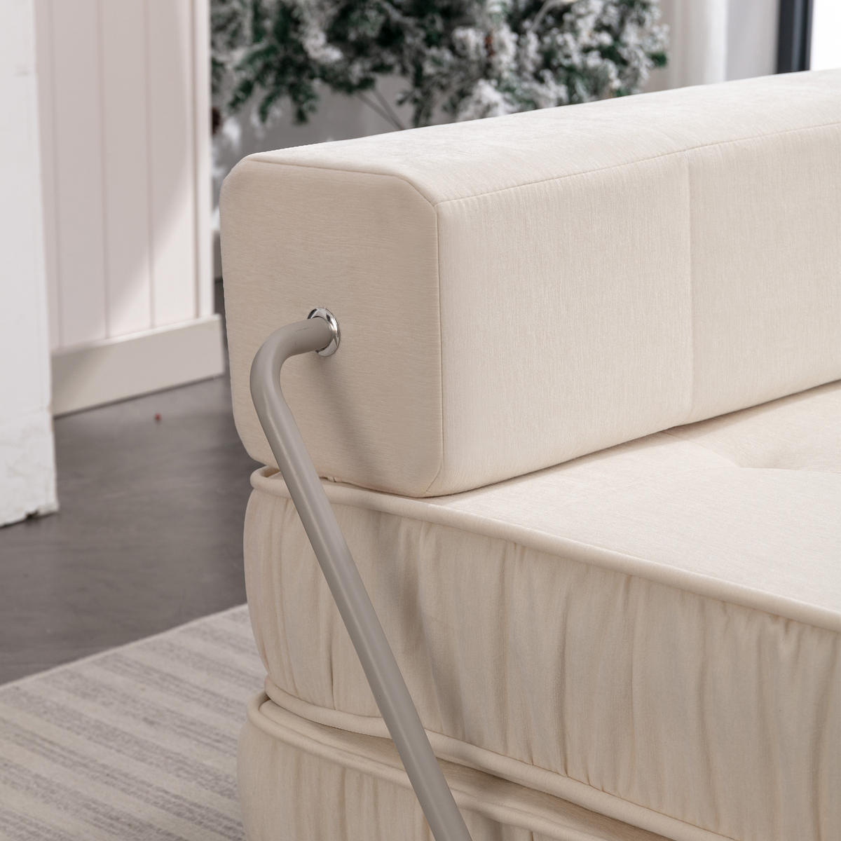 SCHLAFSOFA mit Schlaffunktion aus Chenille, modular kombinierbar mit abnehmbarem Rückenkissen - Weiß, Textil (92/64/92cm) - EVRYAE