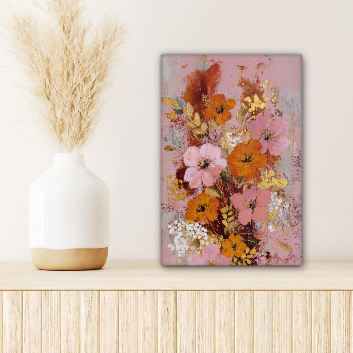 LEINWANDBILD Malerei - Blumen - Rustikal - Rosa Deko Wohnzimmer 20x30 cm - Altrosa, Textil (20/30cm) - MuchoWow