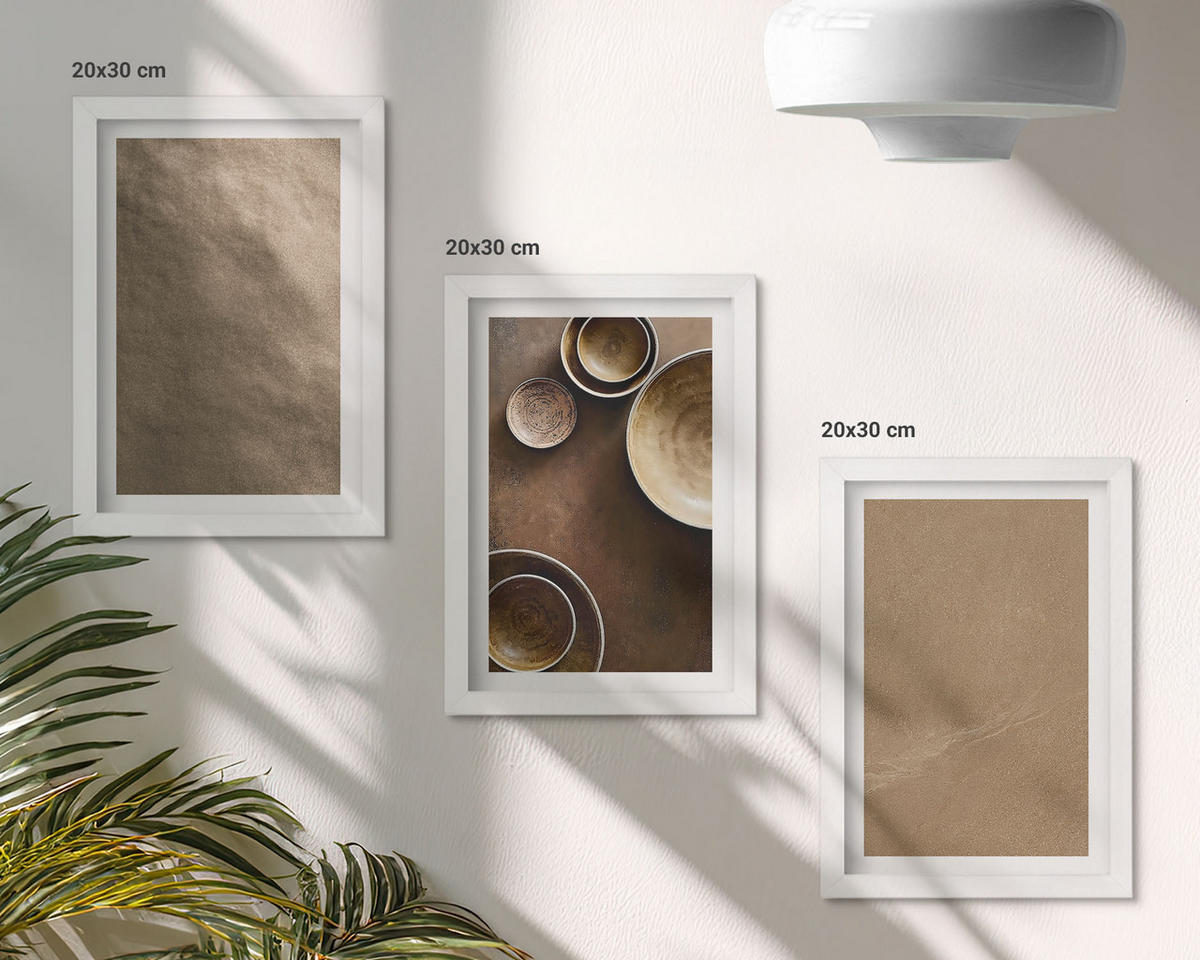 BILDER SET 3er Set - 20x30 cm Weißer Rahmen - Minimalistische Steinstrukturen - Weiß, Kunststoff (20/30cm) - TULUP