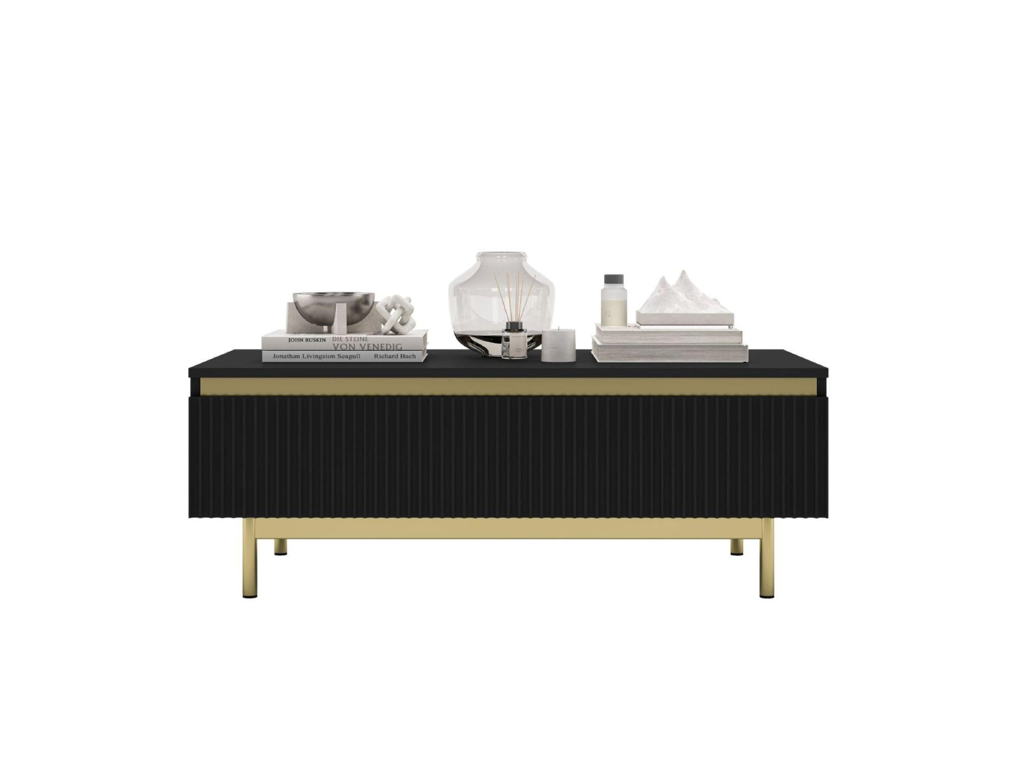 COUCHTISCH Selene Schwarz matt 109 cm mit Metallrahmen - Goldfarben/Schwarz, Holzwerkstoff/Metall (50/109/39cm) - Meble Lindner