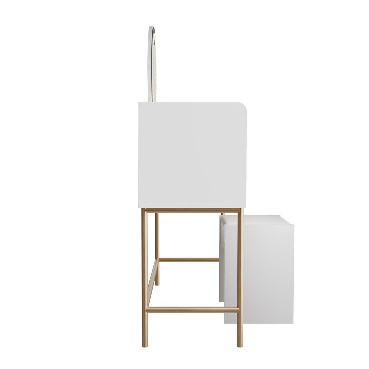 SCHMINKTISCH Samira weiß/gold mit Touch-LED-Spiegel und Hocker Melly - Weiß, Holz (115/137/40cm) - Juskys