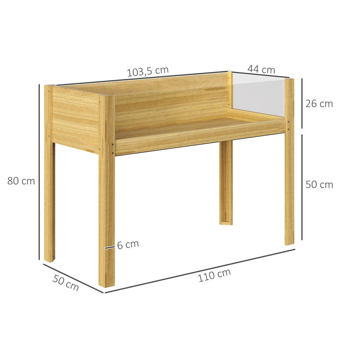 HOCHBEET mit Acrylplatten - Naturfarben, Holz (50/80/110cm) - Outsunny