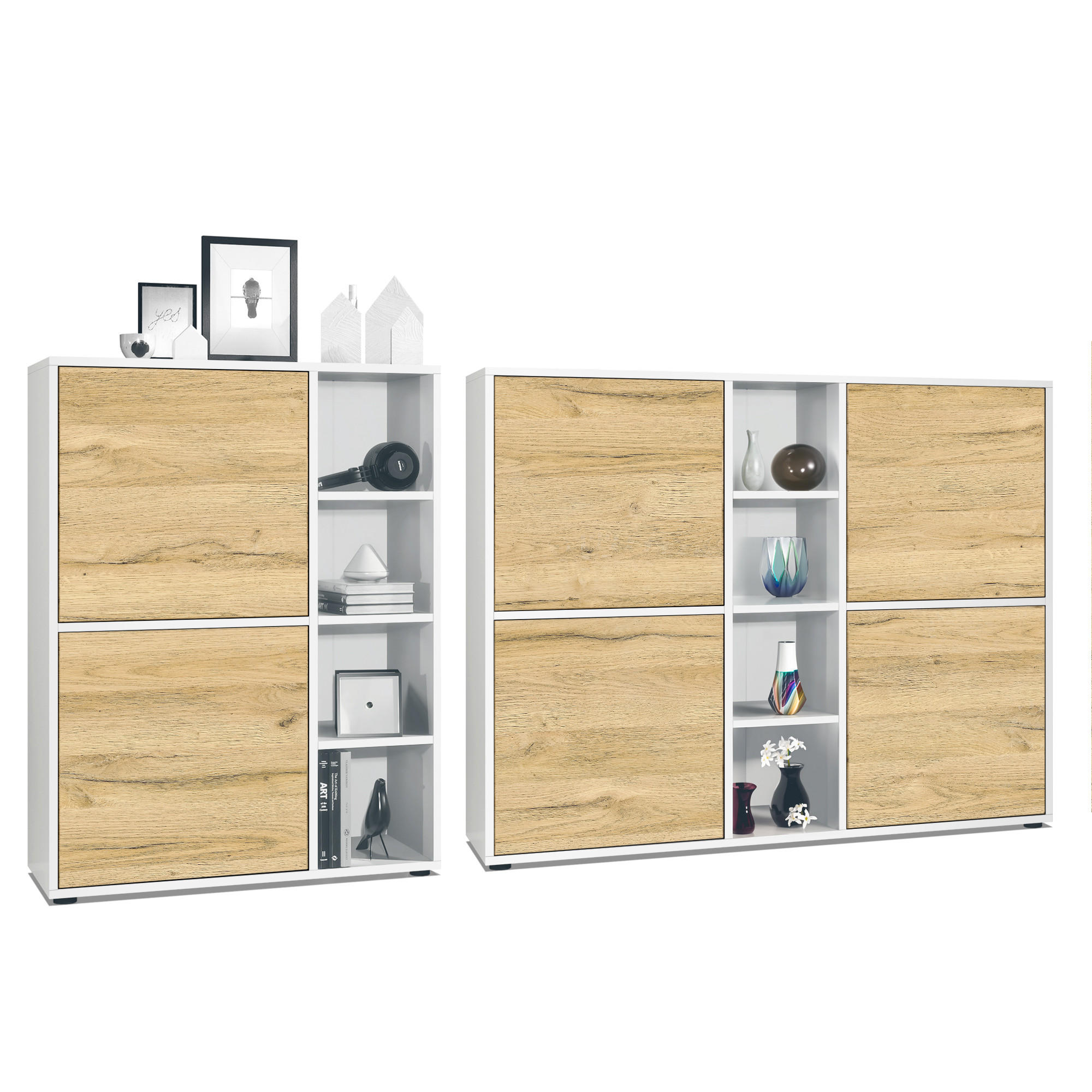 WOHNZIMMERSET Miami Eiche Natur - Eichefarben, Holzwerkstoff (214.5/105.5/35.5cm) - Vladon