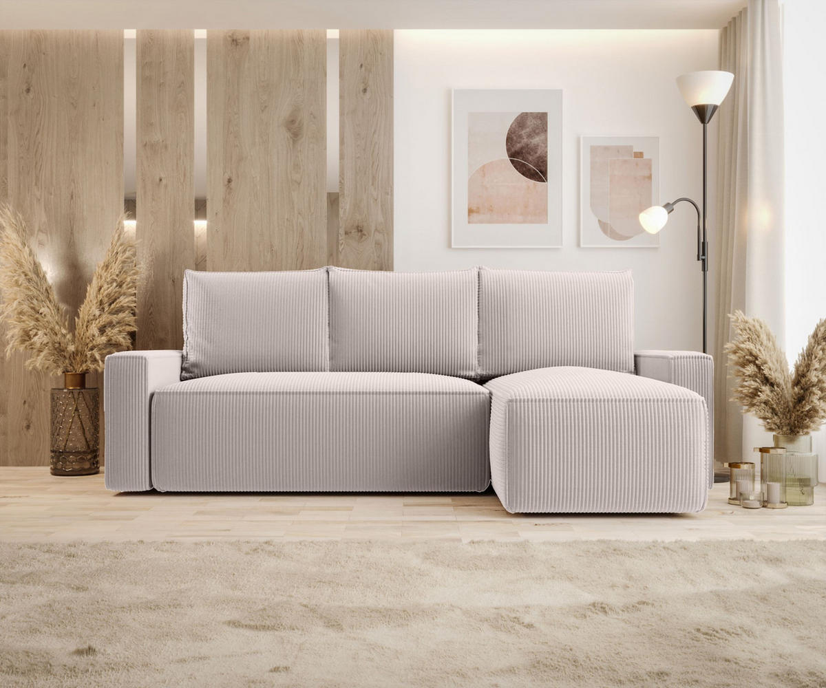 ECKSOFA mit Schlaffunktion SAVIO Poso 100 Rechts - Ecru, Textil (232/140cm) - Bedante