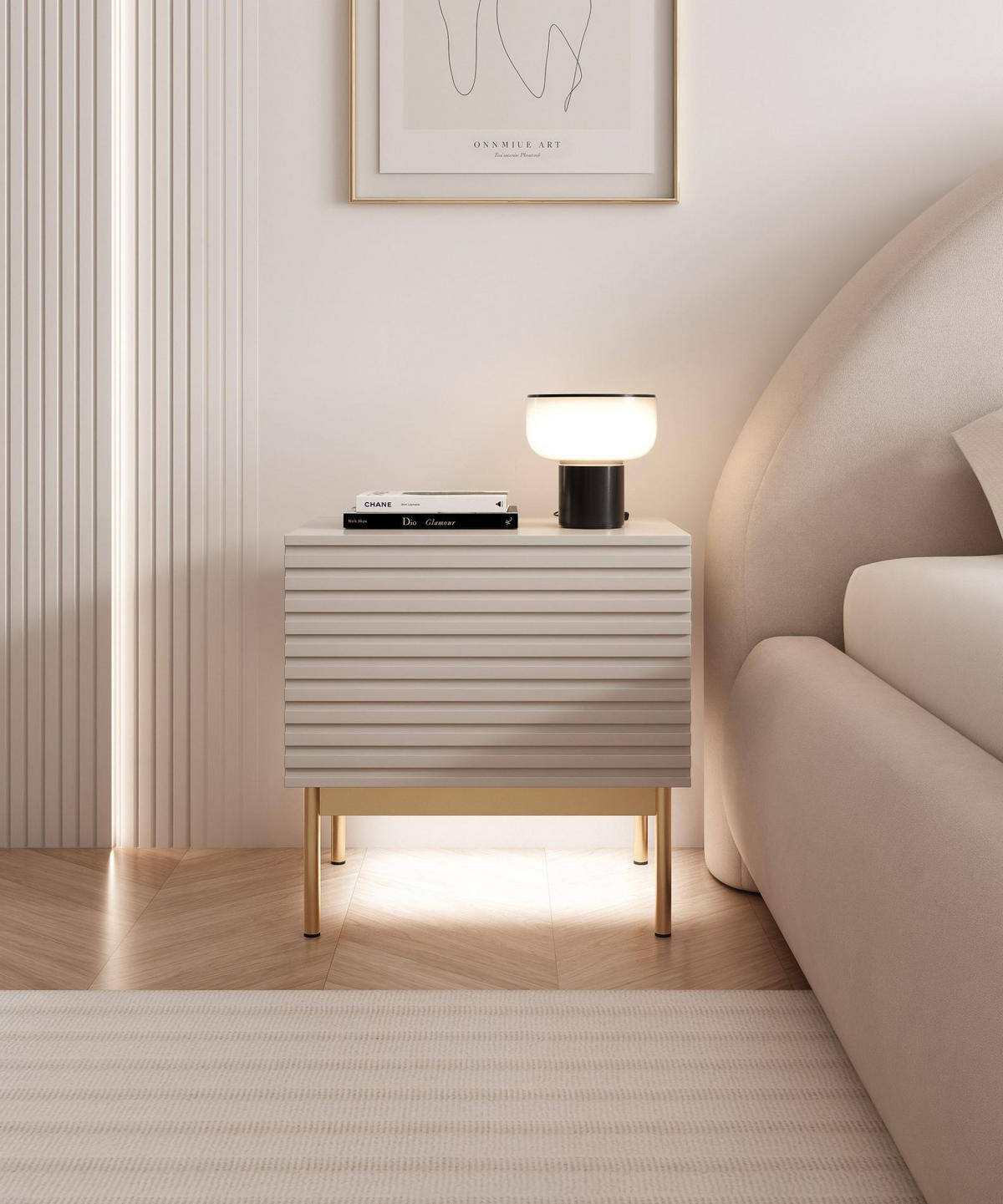 NACHTTISCH Linearis Kaschmirgrau 46 cm - Taupe/Goldfarben, Holzwerkstoff (35.9/45.4/31.6cm) - Selsey