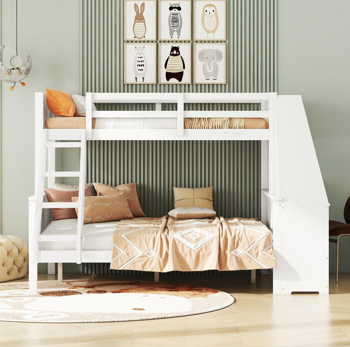 ETAGENBETT 90/200 + 140/200 cm aus Kiefer massiv und MDF mit Schreibtisch und Stauraum Weiß - Weiß, Holz (90/200cm) - Modenvie