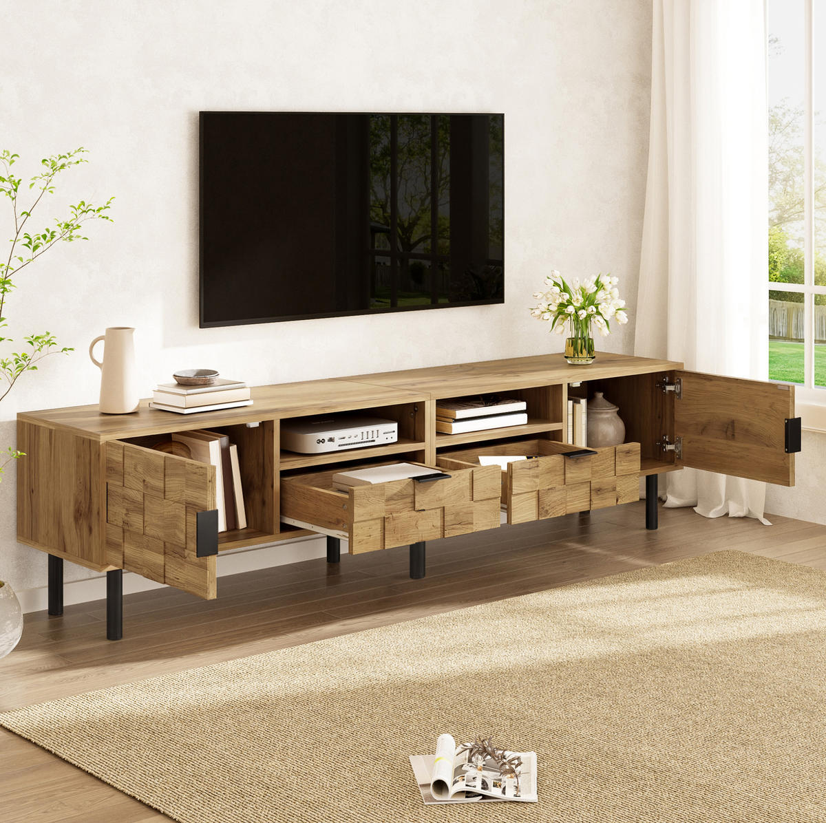 TV-SCHRANK mit 2 Türen und 2 Schubladen 160 cm Holzoptik Natur - Braun, Holzwerkstoff (35/42.5/160cm) - Beauniv