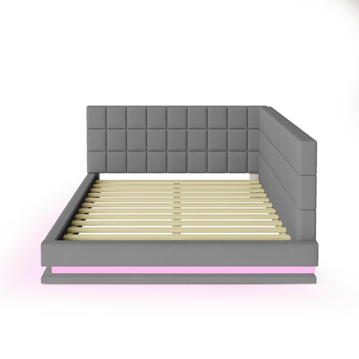 SCHLAFSOFA aus Leinen 140x200 cm Grau mit LED-Beleuchtung, USB-Anschluss und Lattenrost - Grau, Textil (140/200cm) - IVMEU
