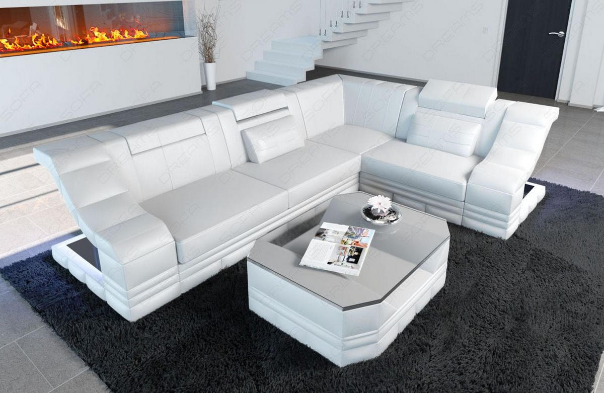 COUCH Bianchi Weiß Büffelleder - Weiß, Leder (271/196cm)