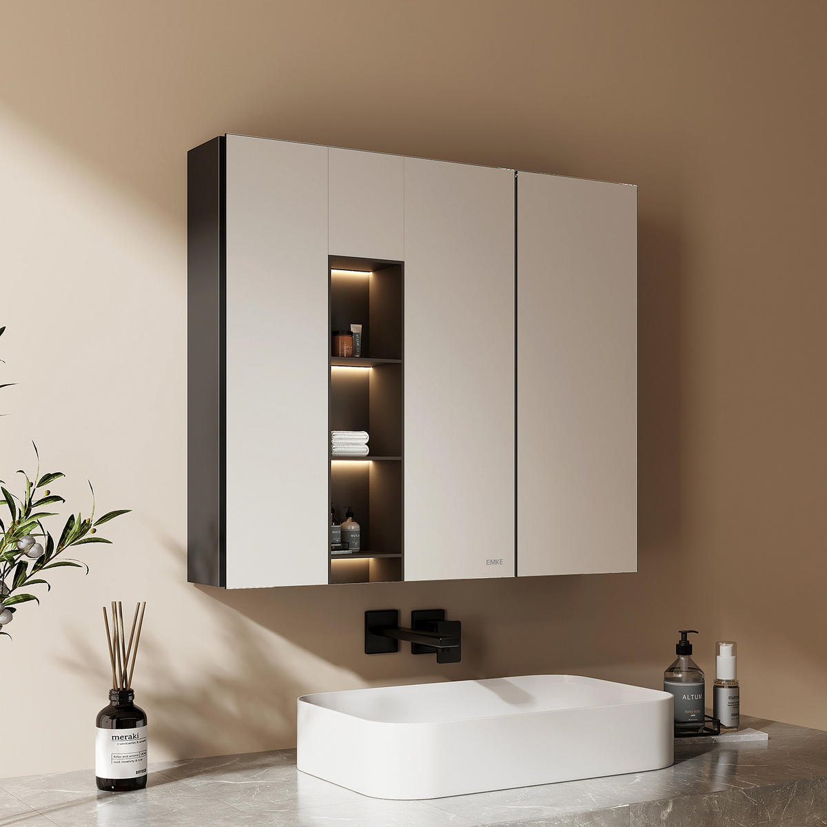 SPIEGELSCHRANK Schwarz 75/65/14,5 - Schwarz, Metall (75/65/14.5cm) - EMKE