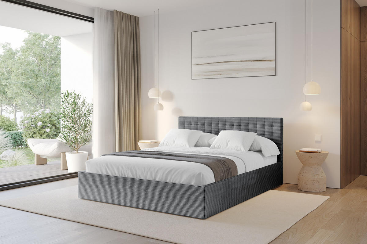 POLSTERBETT mit Bettkasten und Lattenrost, Boxbett ohne Matratze - PARI 180x200 Dunkelgrau - Anthrazit, Holzwerkstoff/Textil (180/200cm) - ALTDECOR