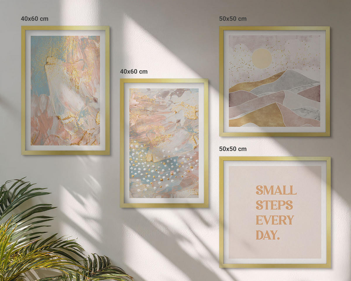 BILDER SET 4er Set - 50x50 cm & 40x60 cm Goldrahmen - Abstrakte Pastellmuster - Goldfarben, Kunststoff (50/50cm) - TULUP
