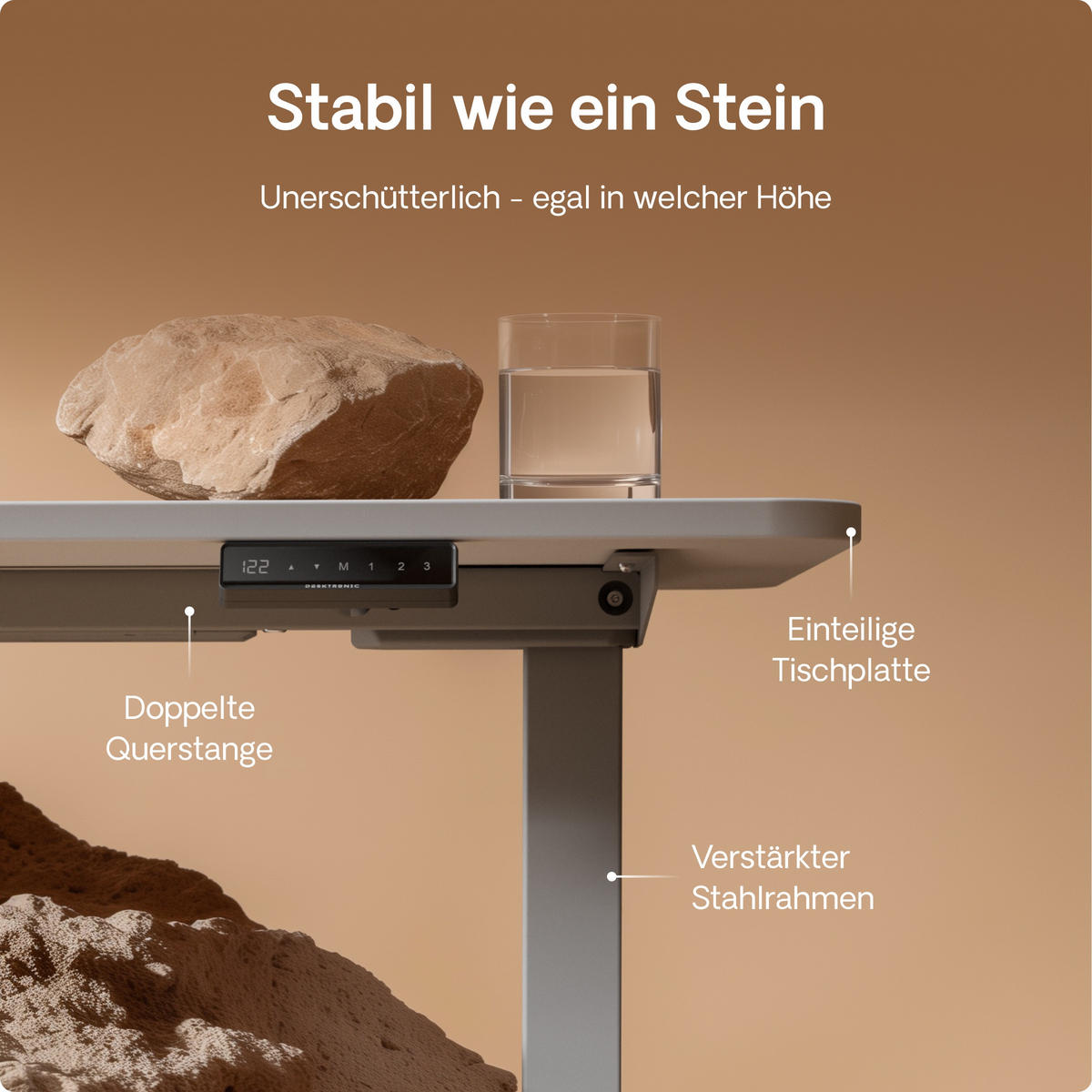 SCHREIBTISCH Elektrisch Höhenverstellbarer HomeOne 120x60cm Grau/Weiß mit Memory-Funktion, Anti-Kollisions Technologie - Weiß/Grau, Holzwerkstoff (60/120/72cm) - Desktronic