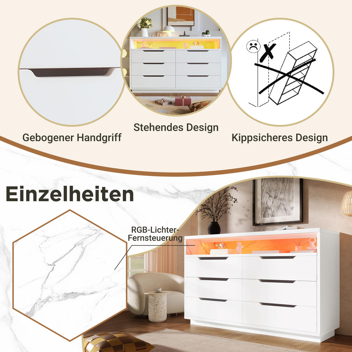 SIDEBOARD 120/40/85 cm Weiß aus Spanplatte mit LED - Weiß, Holzwerkstoff (120/85/40cm) - OKWISH