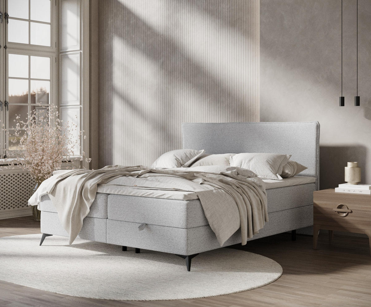BOXBETT Peru Hellgrau 160/200 cm im Webstoff - Hellgrau/Schwarz, Holz/Holzwerkstoff (160/200cm) - Maison de Reve