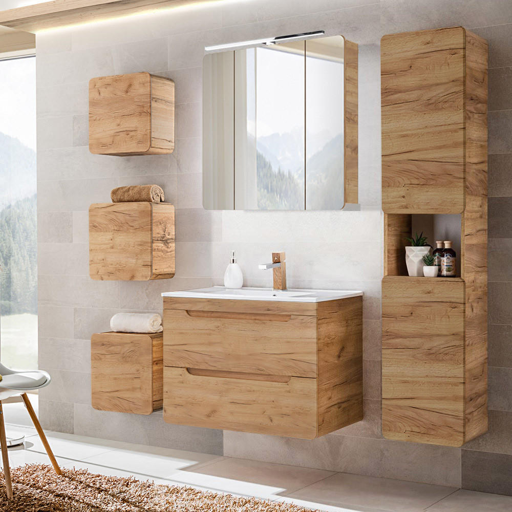 BADMÖBEL-SET 6-TLG. Luton-56 - Braun, Holzwerkstoff (180/200/46cm) - Lomado