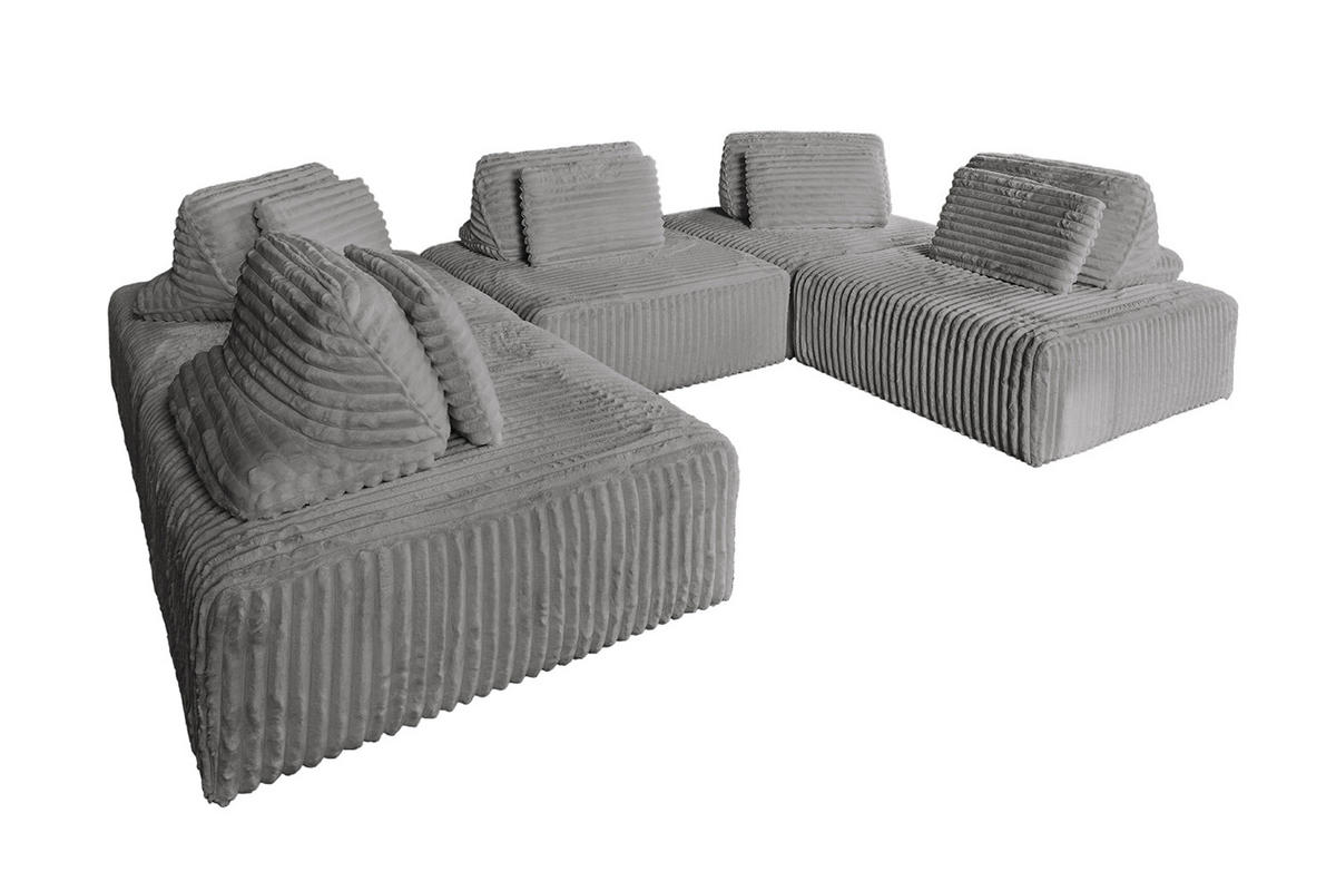 MODULSOFA WIOLO SOFT 5 MODULE 5 KISSEN Grau Cord - Schwarz/Grau, Kunststoff/Textil (333/84/222cm) - KAWOLA