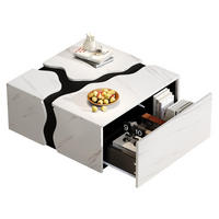COUCHTISCH aus Spanplatte 70x70x31 cm Weiß in Marmoroptik mit Schublade - Weiß, Holzwerkstoff (70/70/31cm) - IVMEU